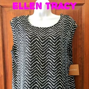 NWT Ellen Tracy Sleeveless Black & White Blouse
